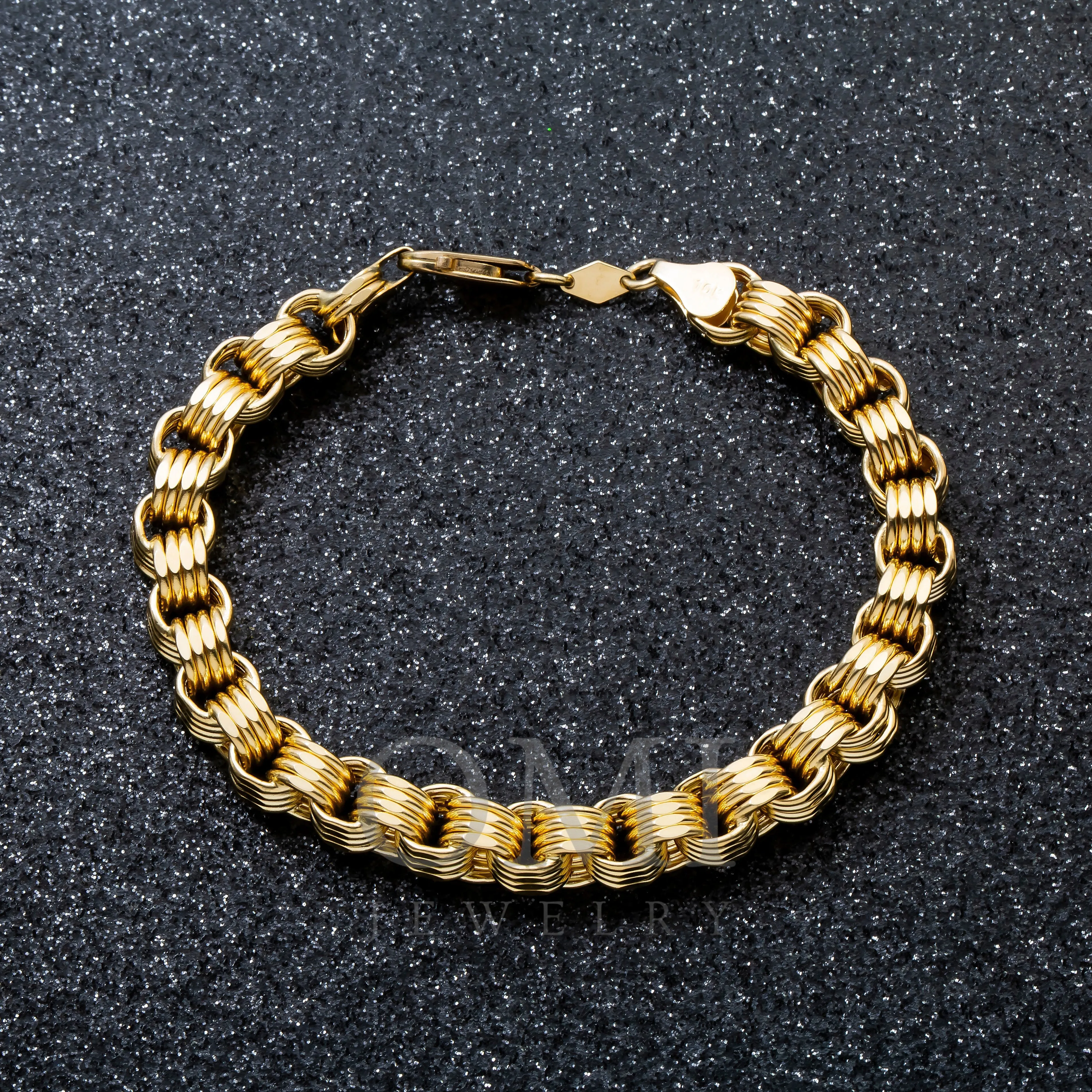 10K GOLD HOLLOW BOX BYZANTINE CHAIN BRACELET