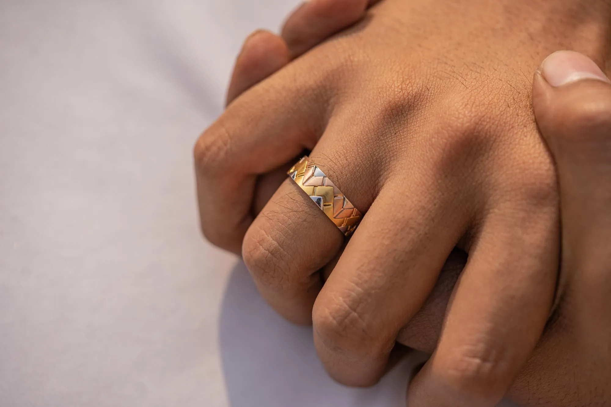 14k Gold Men's wedding Band, Three tone Wedding Band