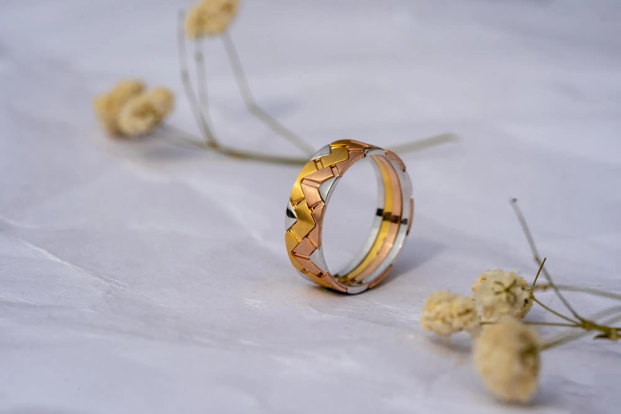 14k Gold Men's wedding Band, Three tone Wedding Band