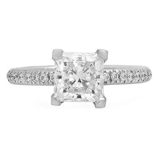 1.5 Carat Princess Cubic Zirconia Engagement Ring Pave 14K White Gold