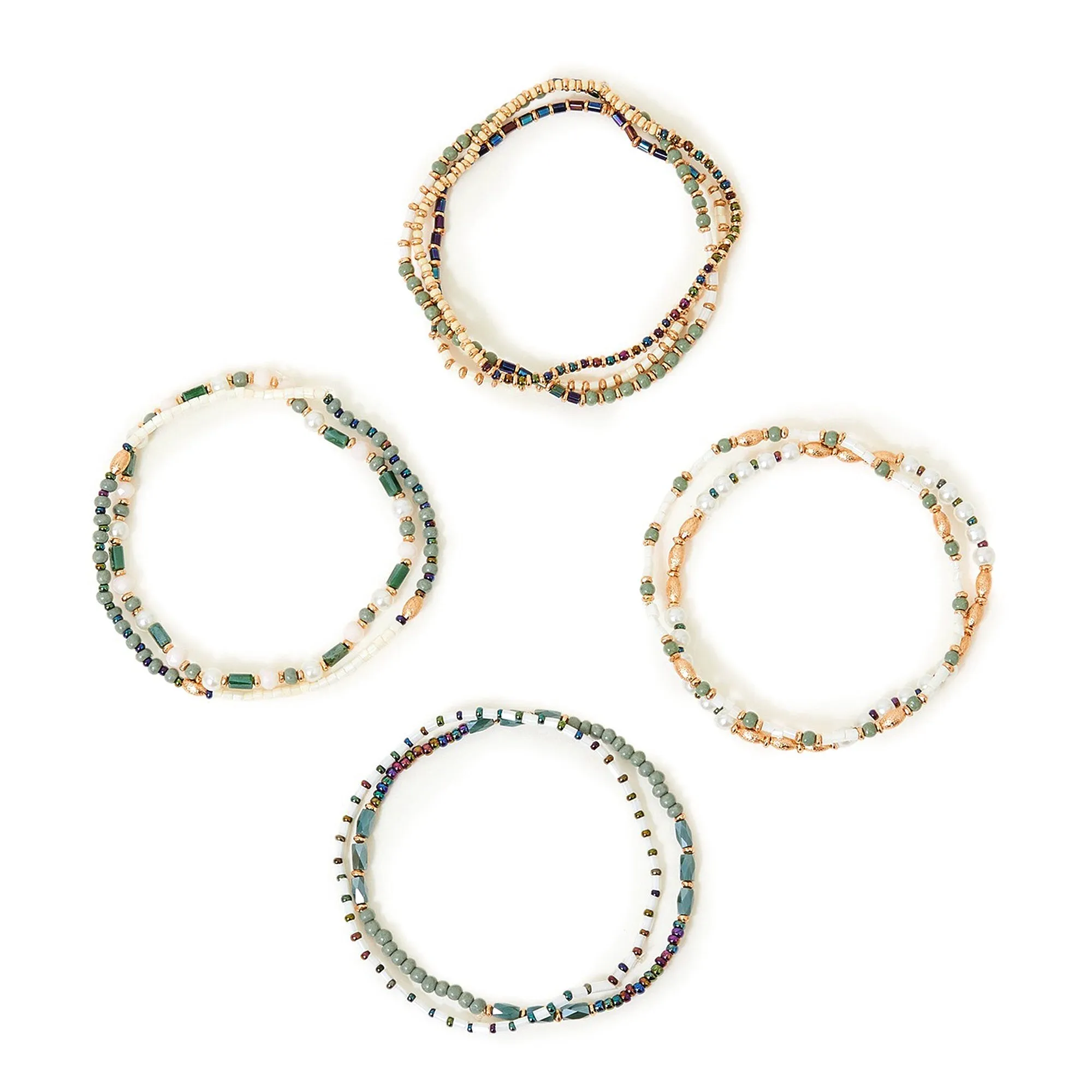 Accessorize London Women's Green Beaded Stretch Pack of 8