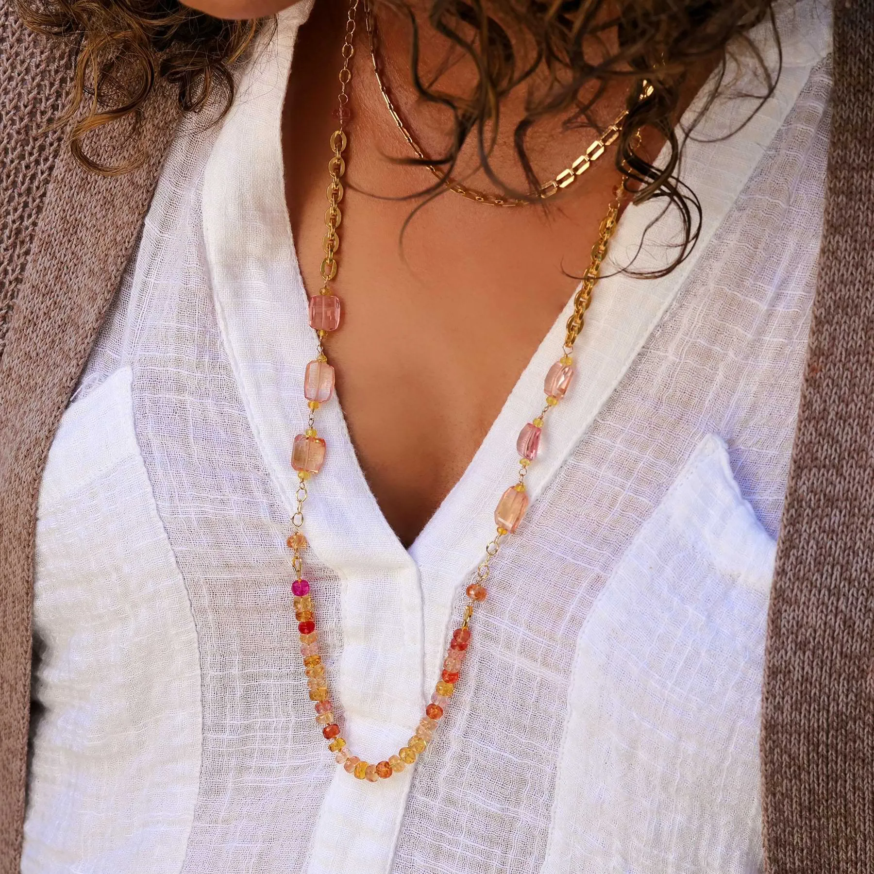 Amsterdam - Padparadscha Sapphire Gold Necklace