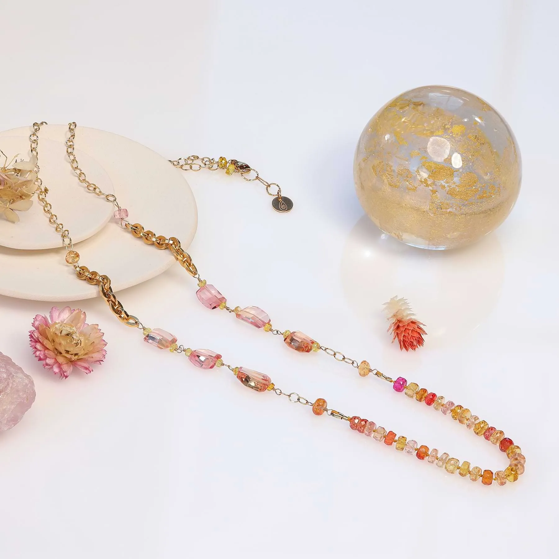 Amsterdam - Padparadscha Sapphire Gold Necklace