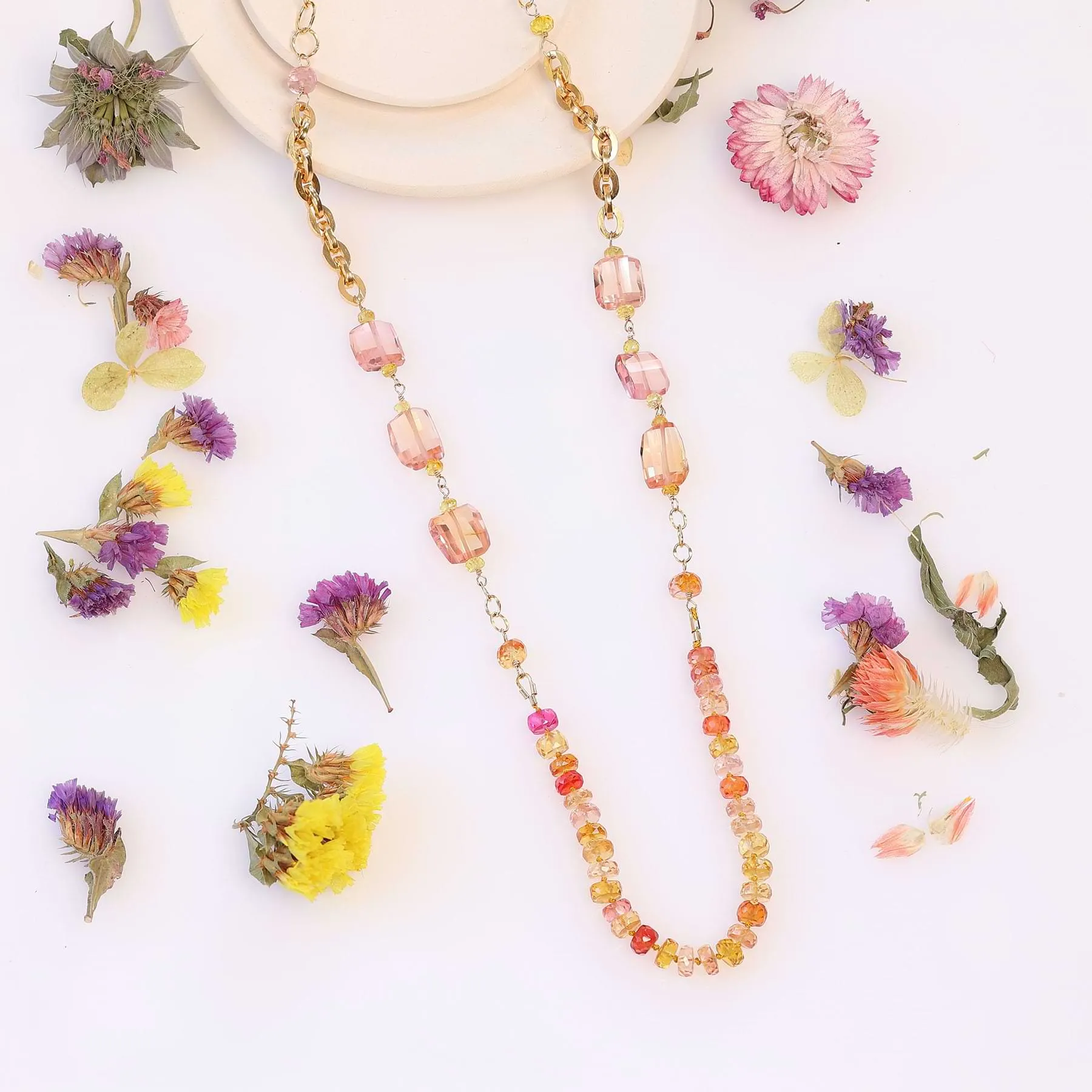 Amsterdam - Padparadscha Sapphire Gold Necklace