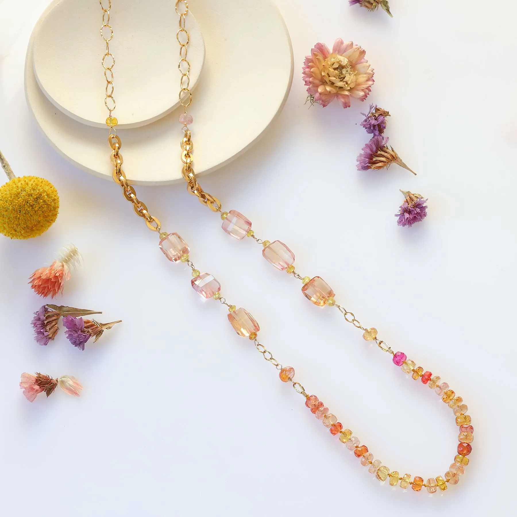 Amsterdam - Padparadscha Sapphire Gold Necklace
