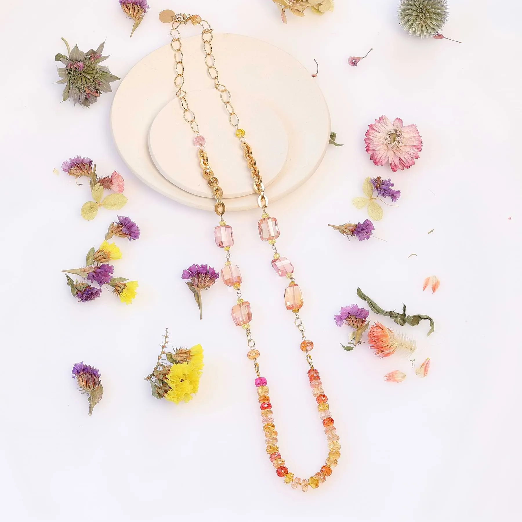 Amsterdam - Padparadscha Sapphire Gold Necklace