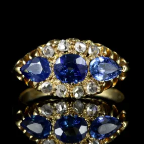 Antique Edwardian Sapphire Diamond Trilogy Ring 18Ct Dated 1904/05