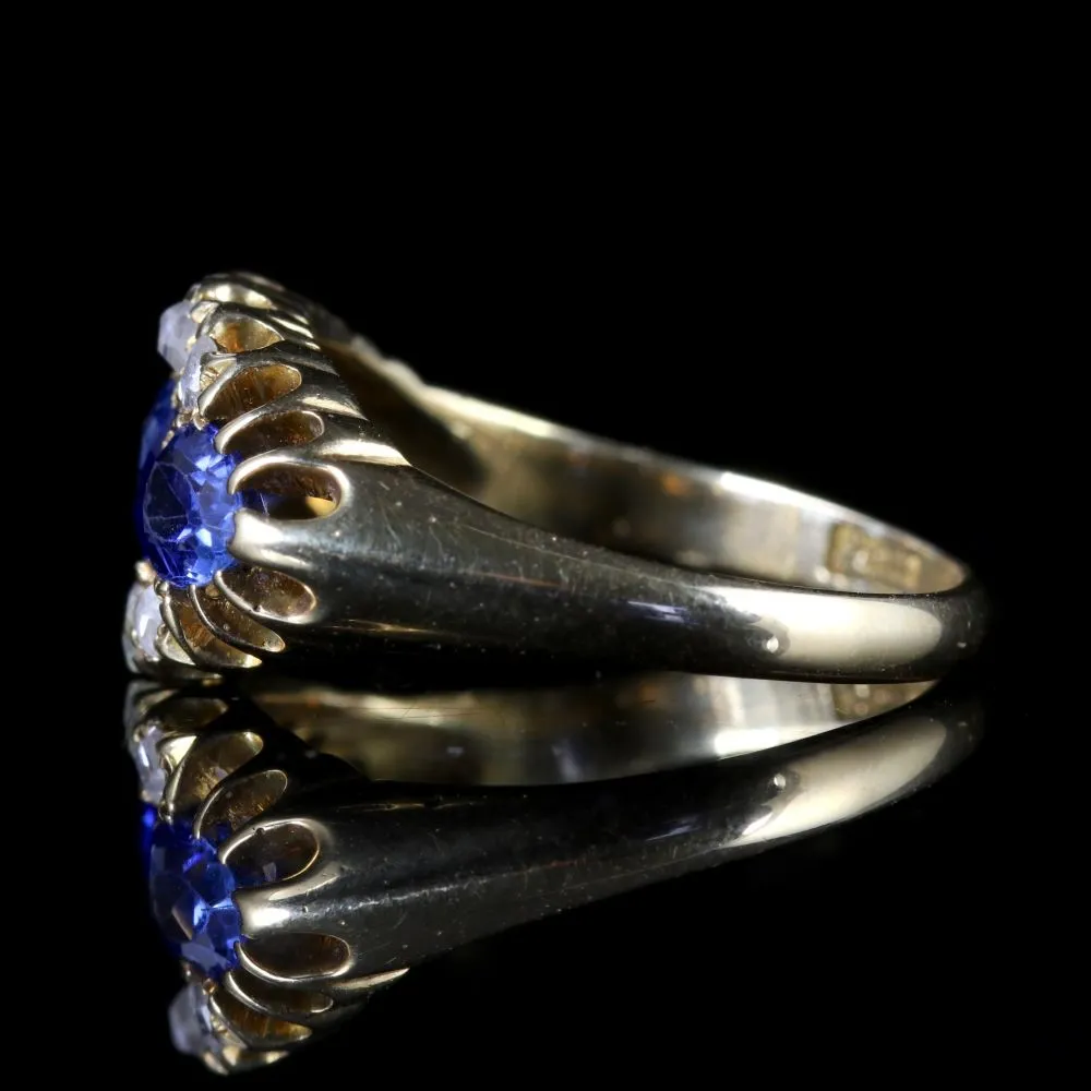 Antique Edwardian Sapphire Diamond Trilogy Ring 18Ct Dated 1904/05
