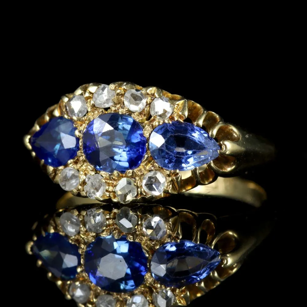 Antique Edwardian Sapphire Diamond Trilogy Ring 18Ct Dated 1904/05