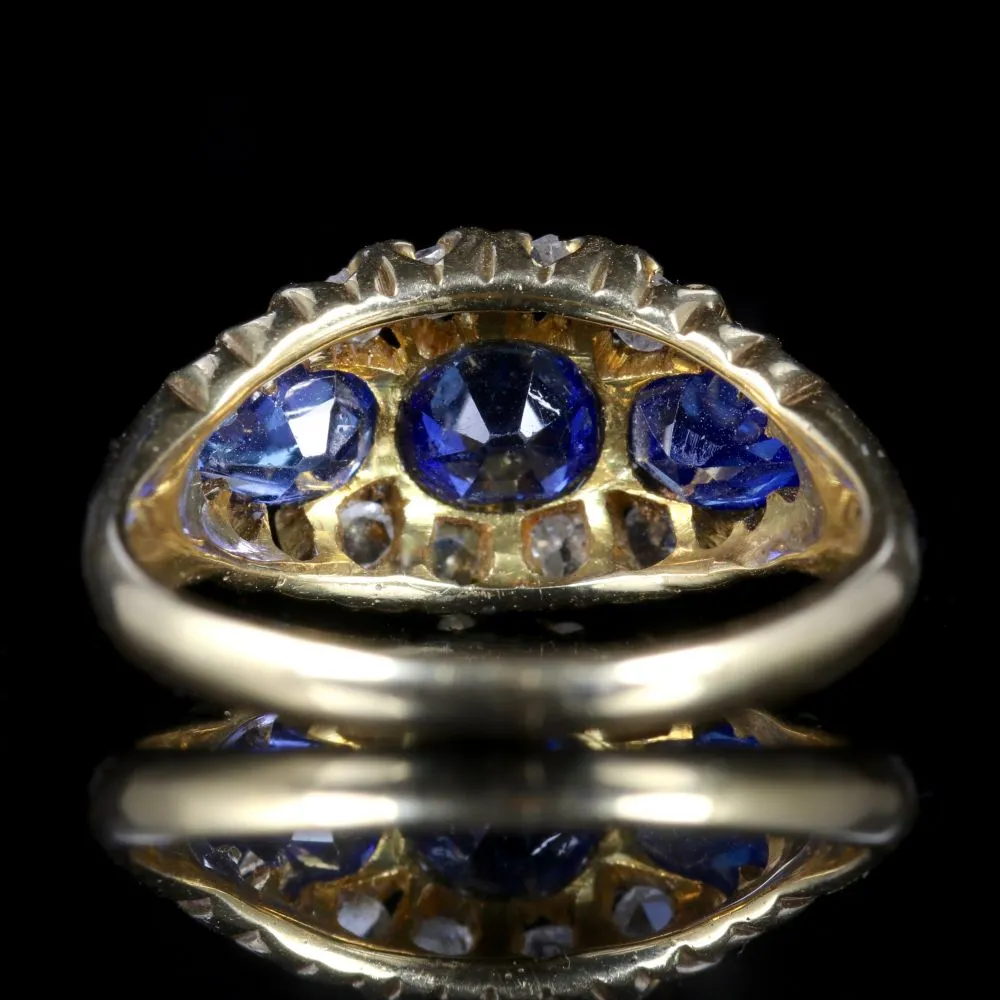 Antique Edwardian Sapphire Diamond Trilogy Ring 18Ct Dated 1904/05