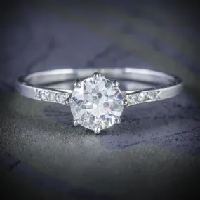 Antique French Diamond Solitaire Ring 18Ct White Gold Circa 1915