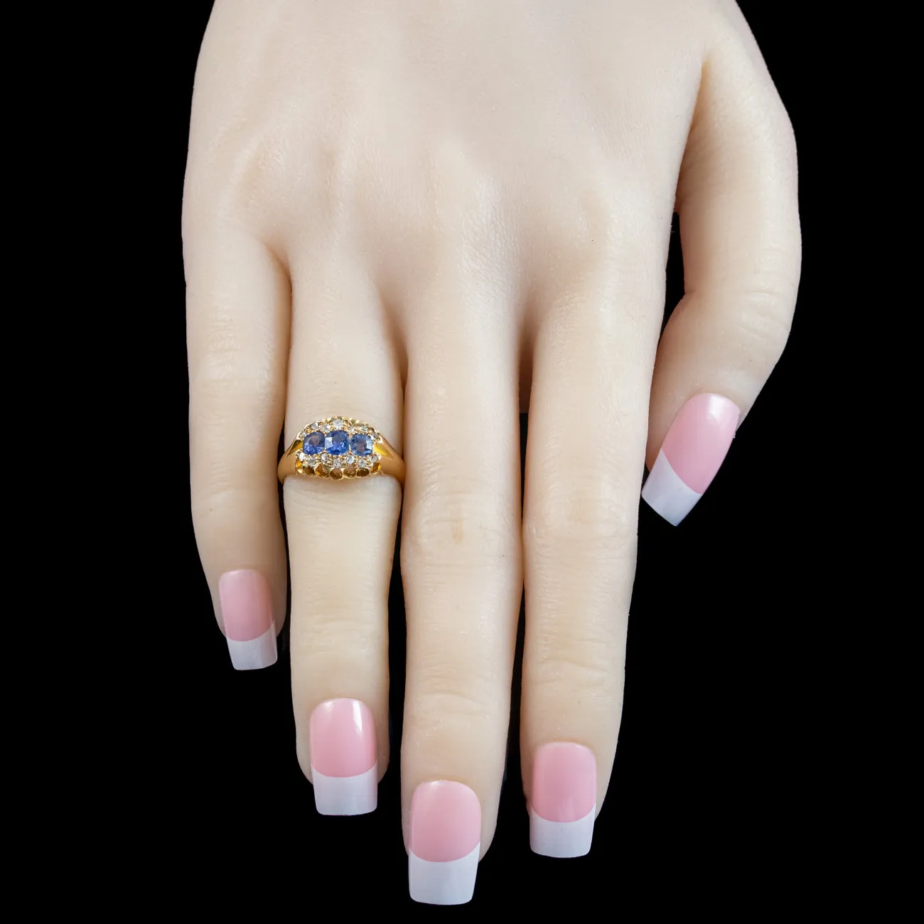 Antique Victorian Ceylon Sapphire Diamond Cluster Ring Dated 1900