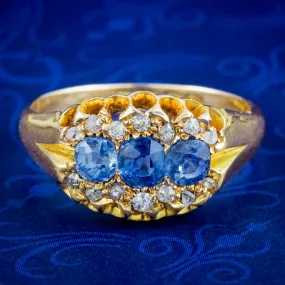 Antique Victorian Ceylon Sapphire Diamond Cluster Ring Dated 1900