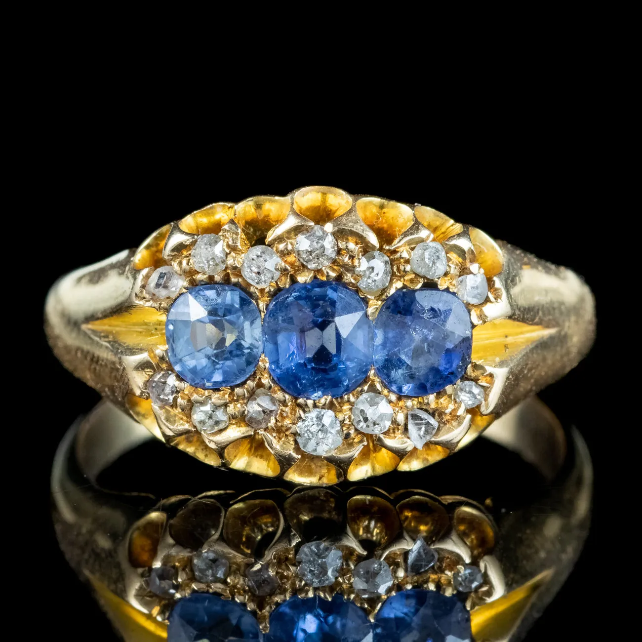 Antique Victorian Ceylon Sapphire Diamond Cluster Ring Dated 1900