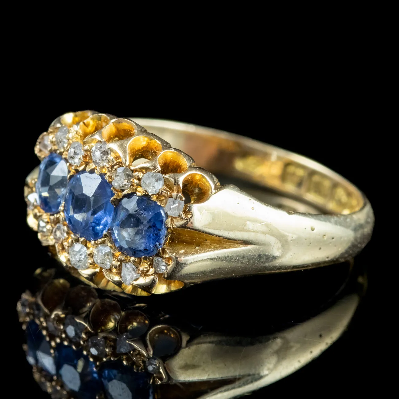 Antique Victorian Ceylon Sapphire Diamond Cluster Ring Dated 1900