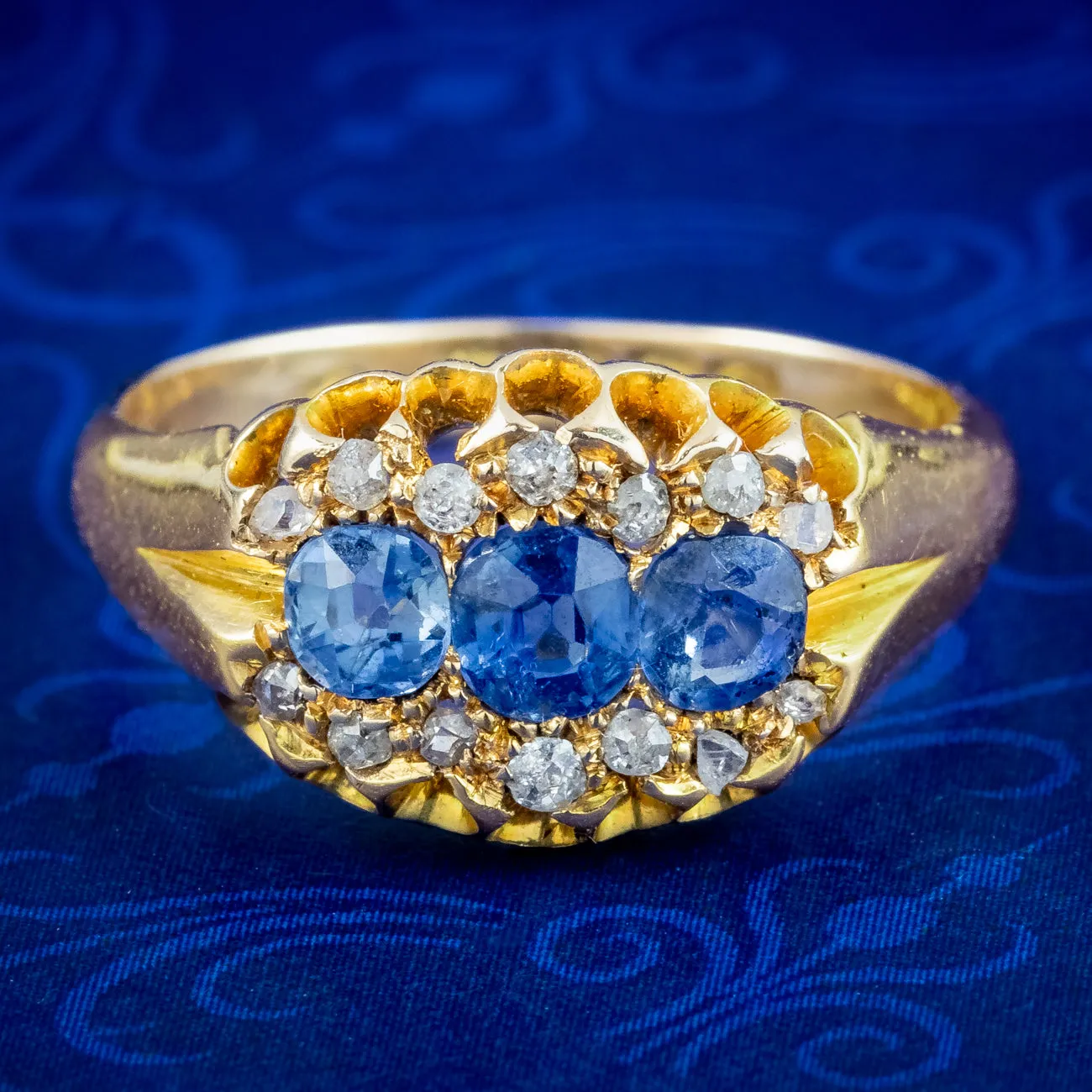 Antique Victorian Ceylon Sapphire Diamond Cluster Ring Dated 1900
