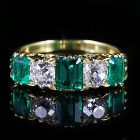 Antique Victorian Emerald Diamond Ring 18Ct Gold 2Ct Emerald