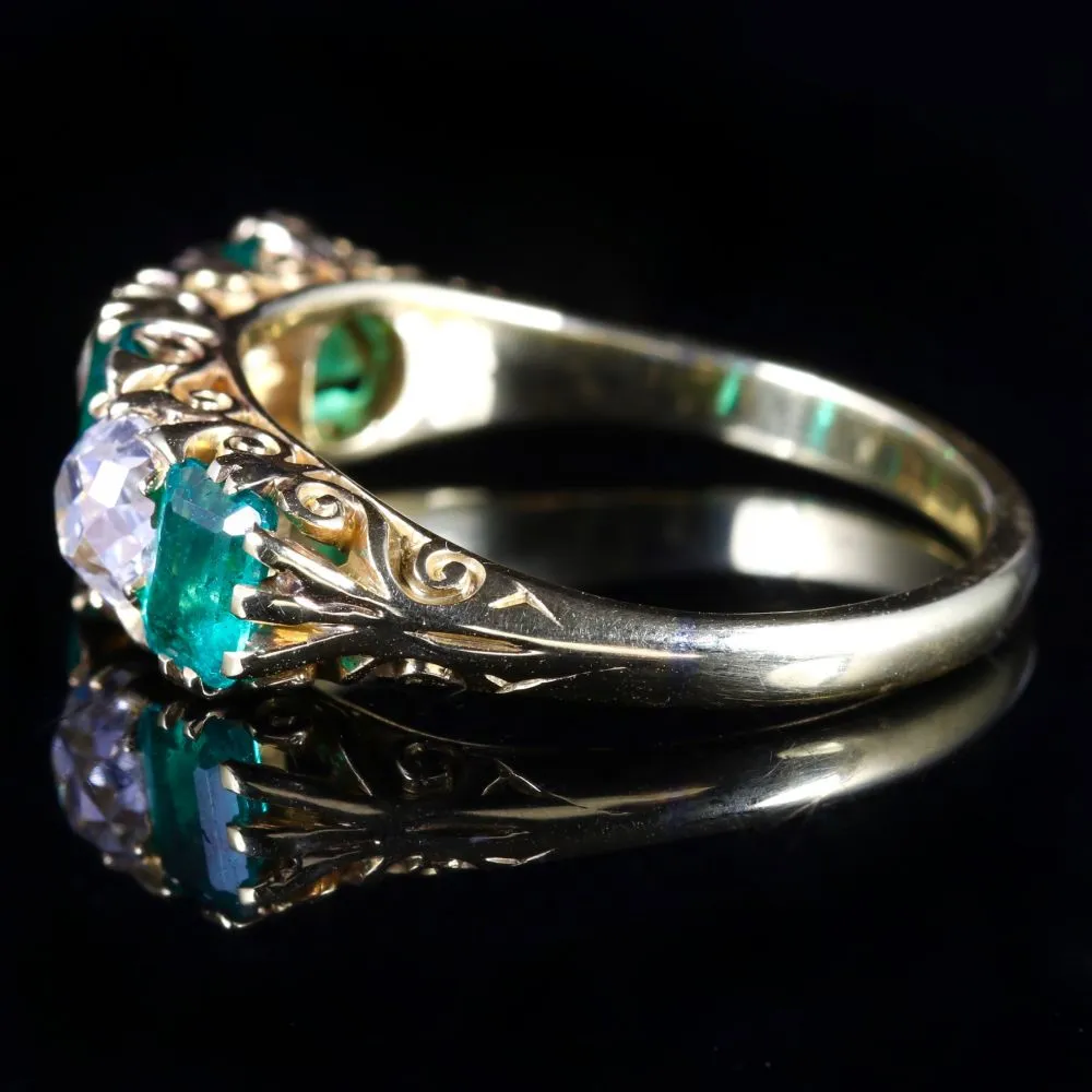 Antique Victorian Emerald Diamond Ring 18Ct Gold 2Ct Emerald