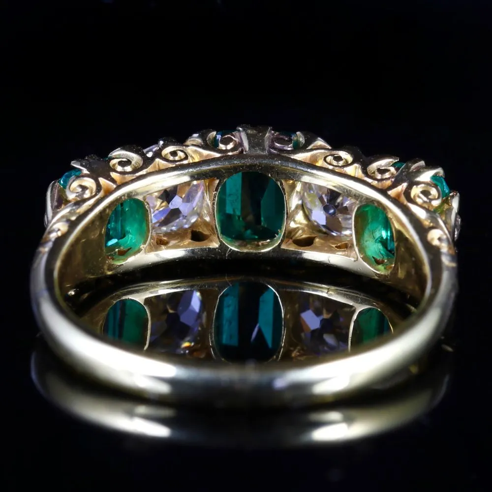 Antique Victorian Emerald Diamond Ring 18Ct Gold 2Ct Emerald