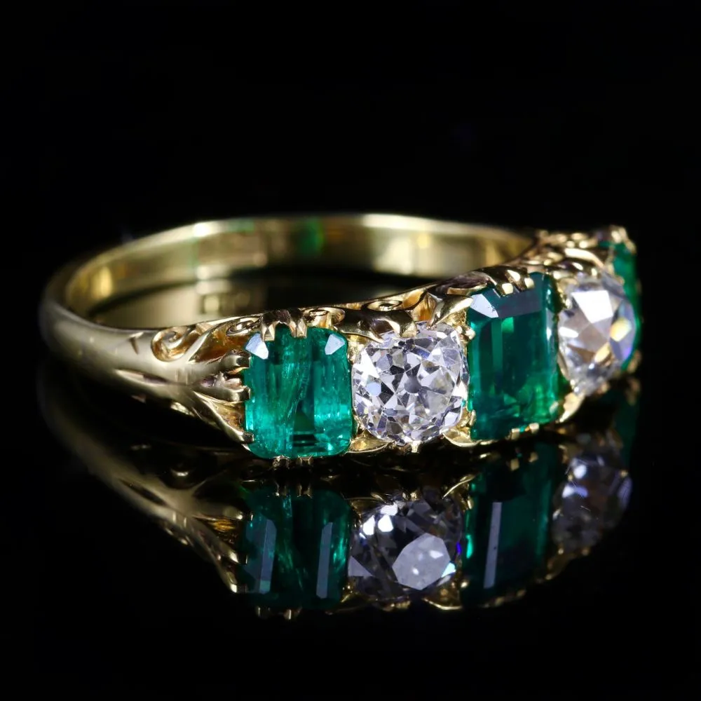 Antique Victorian Emerald Diamond Ring 18Ct Gold 2Ct Emerald