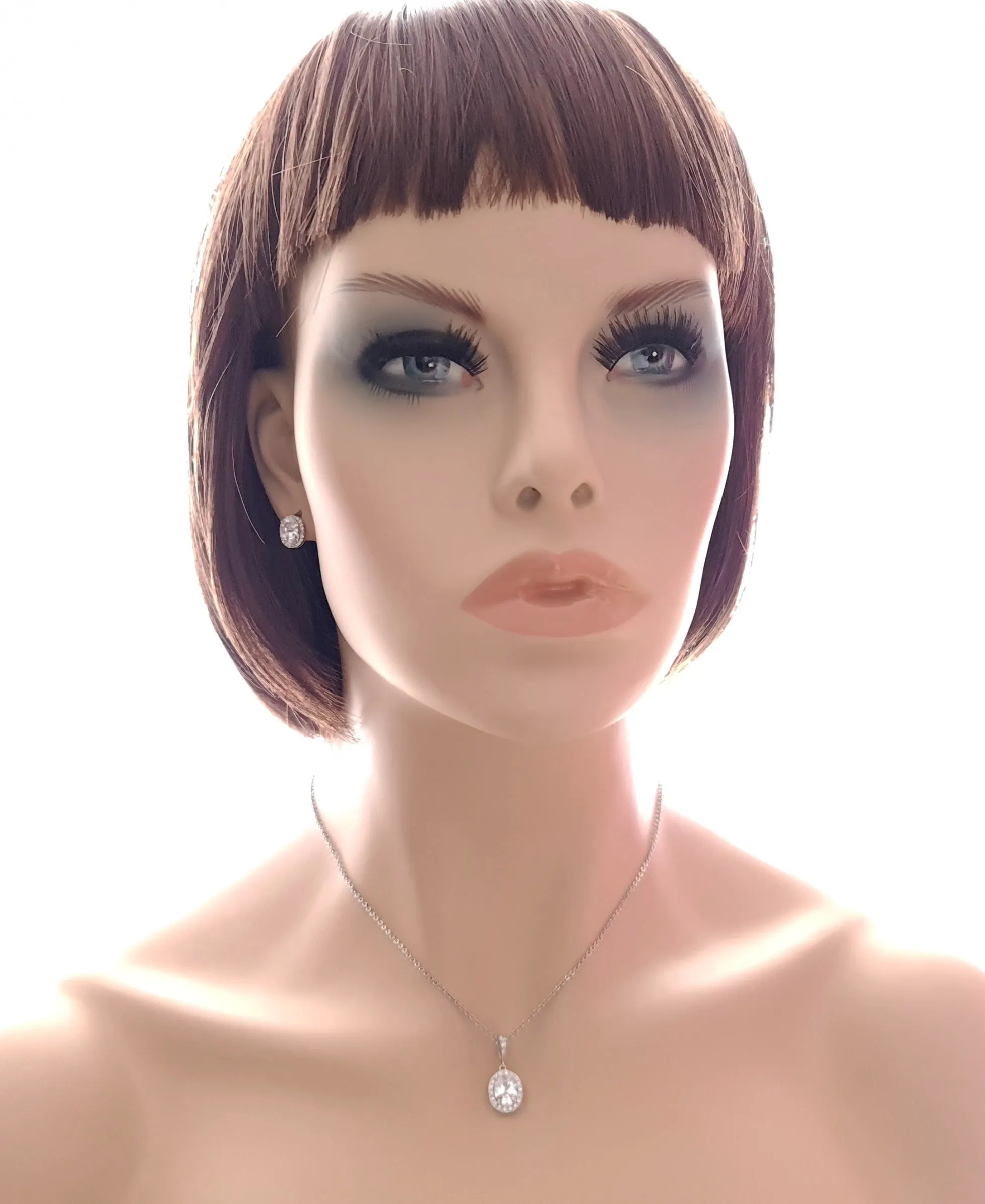 Brides & Bridesmaids Oval Stud Earrings and Necklace Set-Emily
