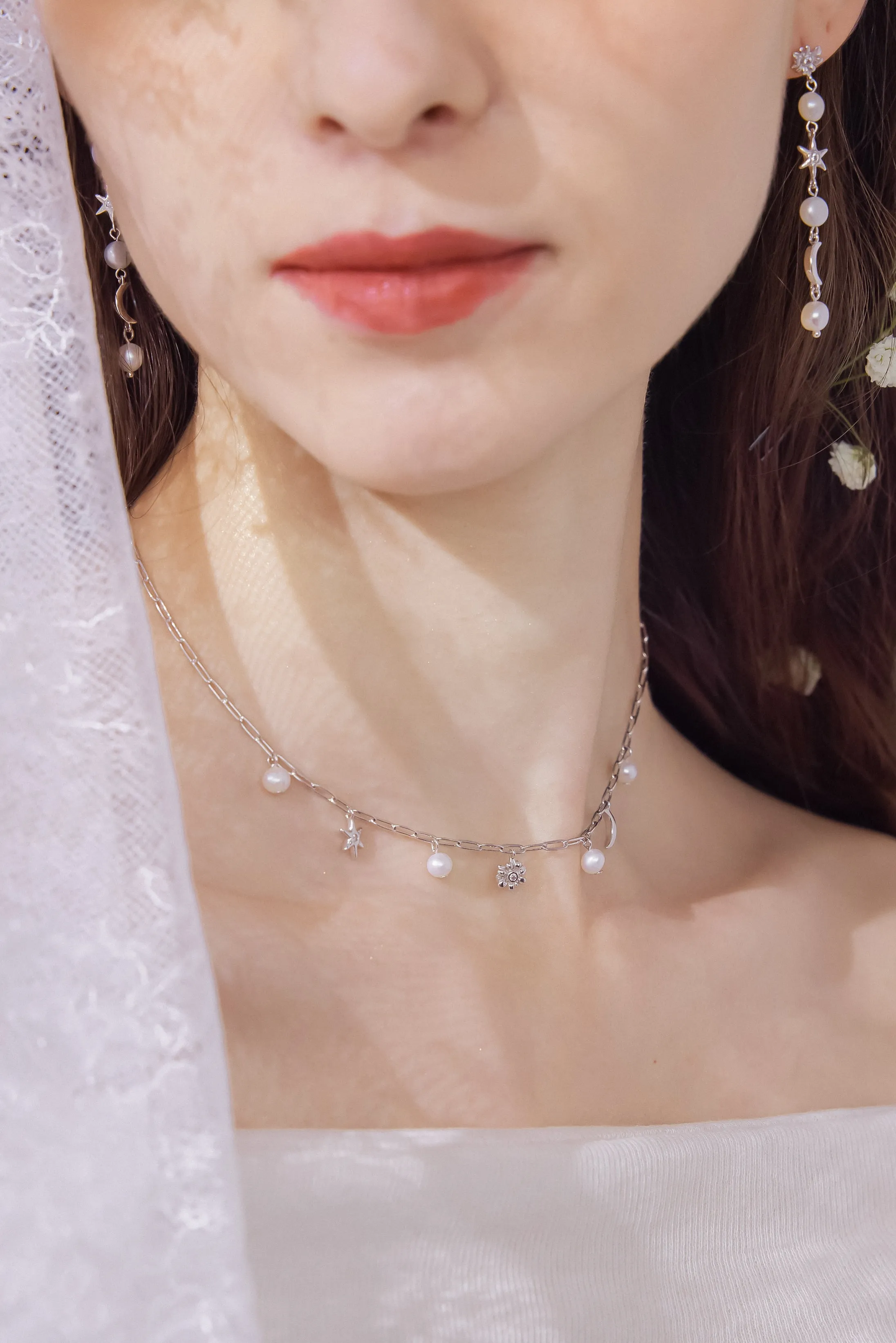 Freshwater Pearl Moon & Star Silver Choker - Daisy