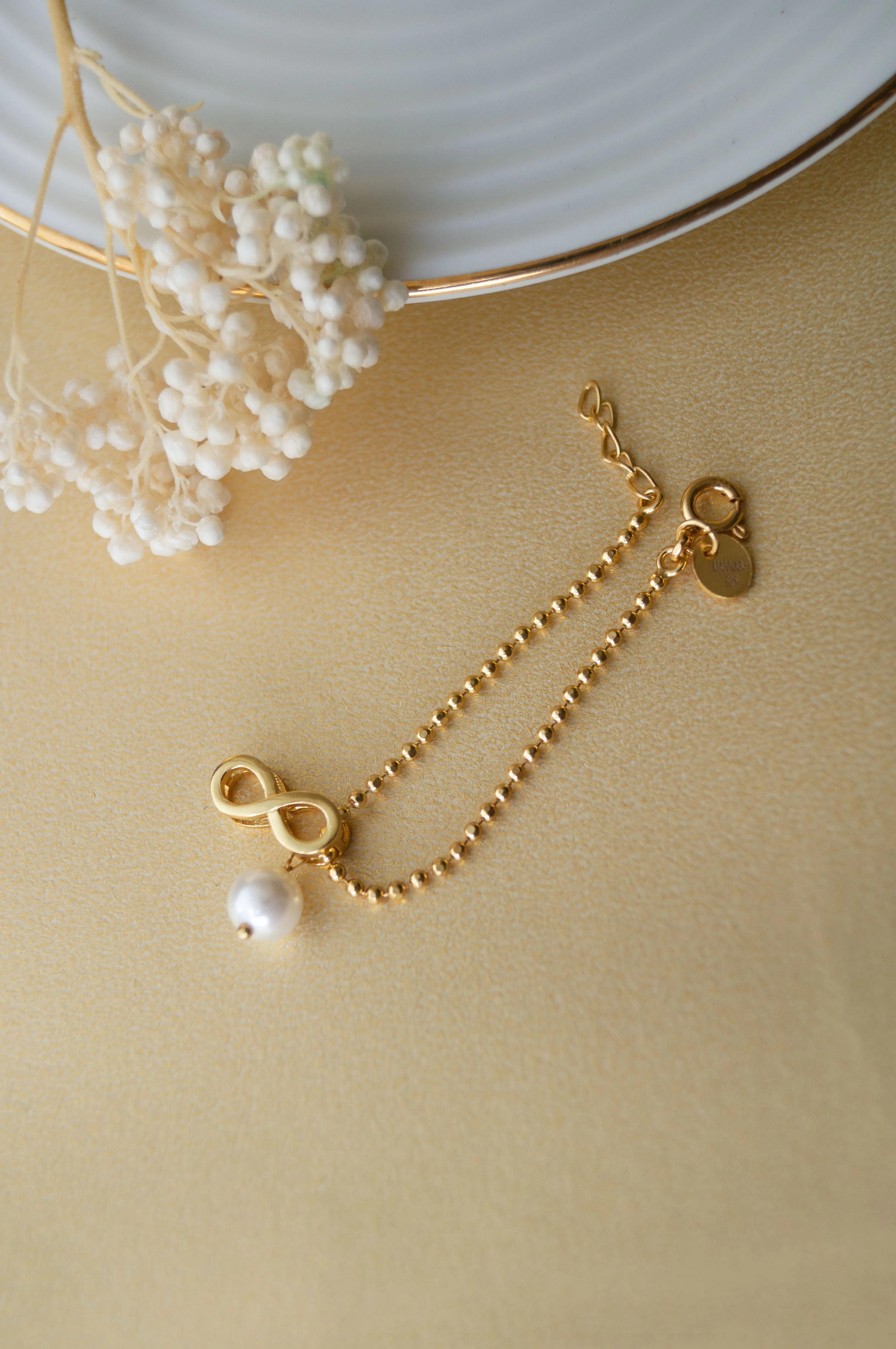Infinity Love With Pearl Gold Plated Sterling Silver Watch Charm