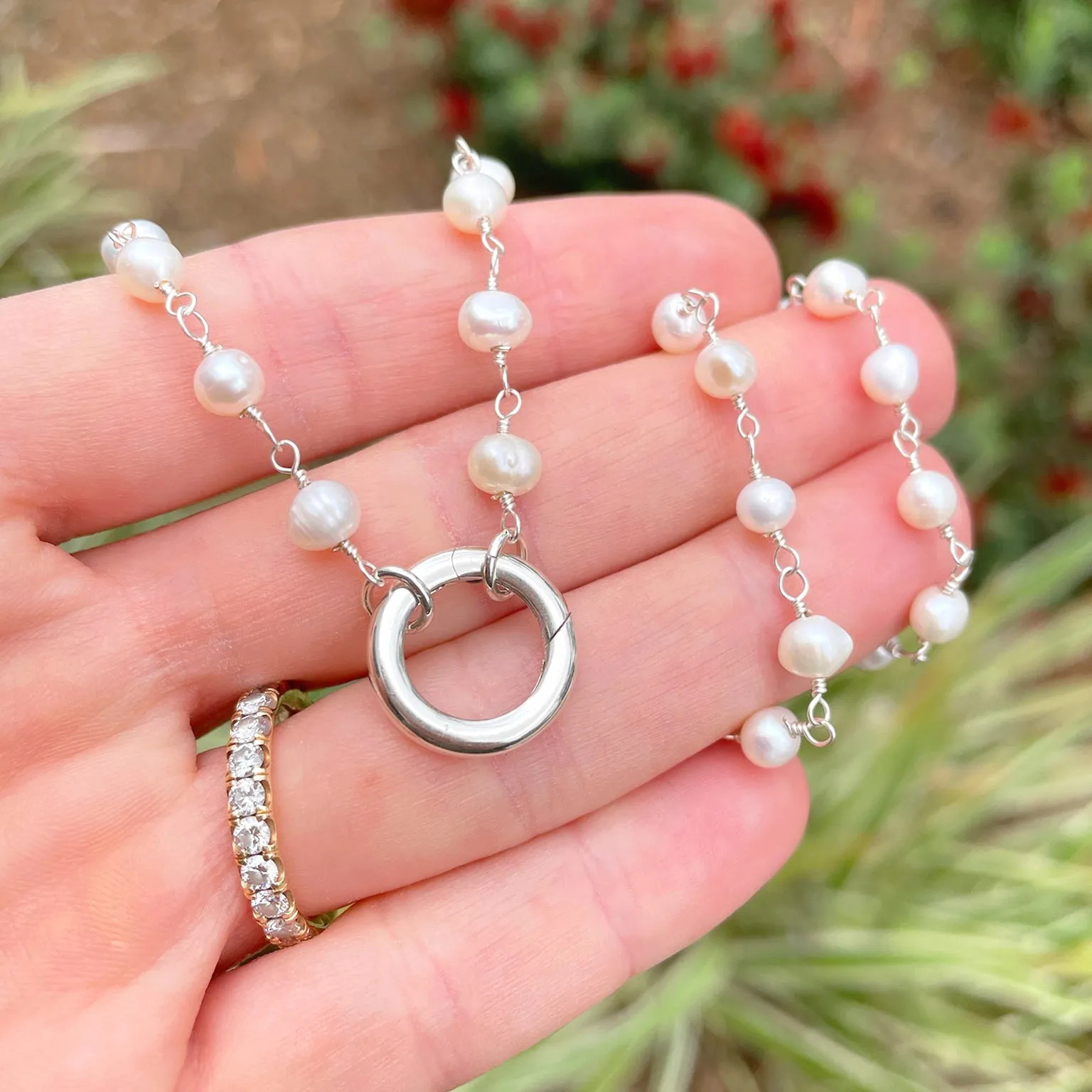 Mariamor Customizable Charm Holder Necklace, Freshwater Pearl
