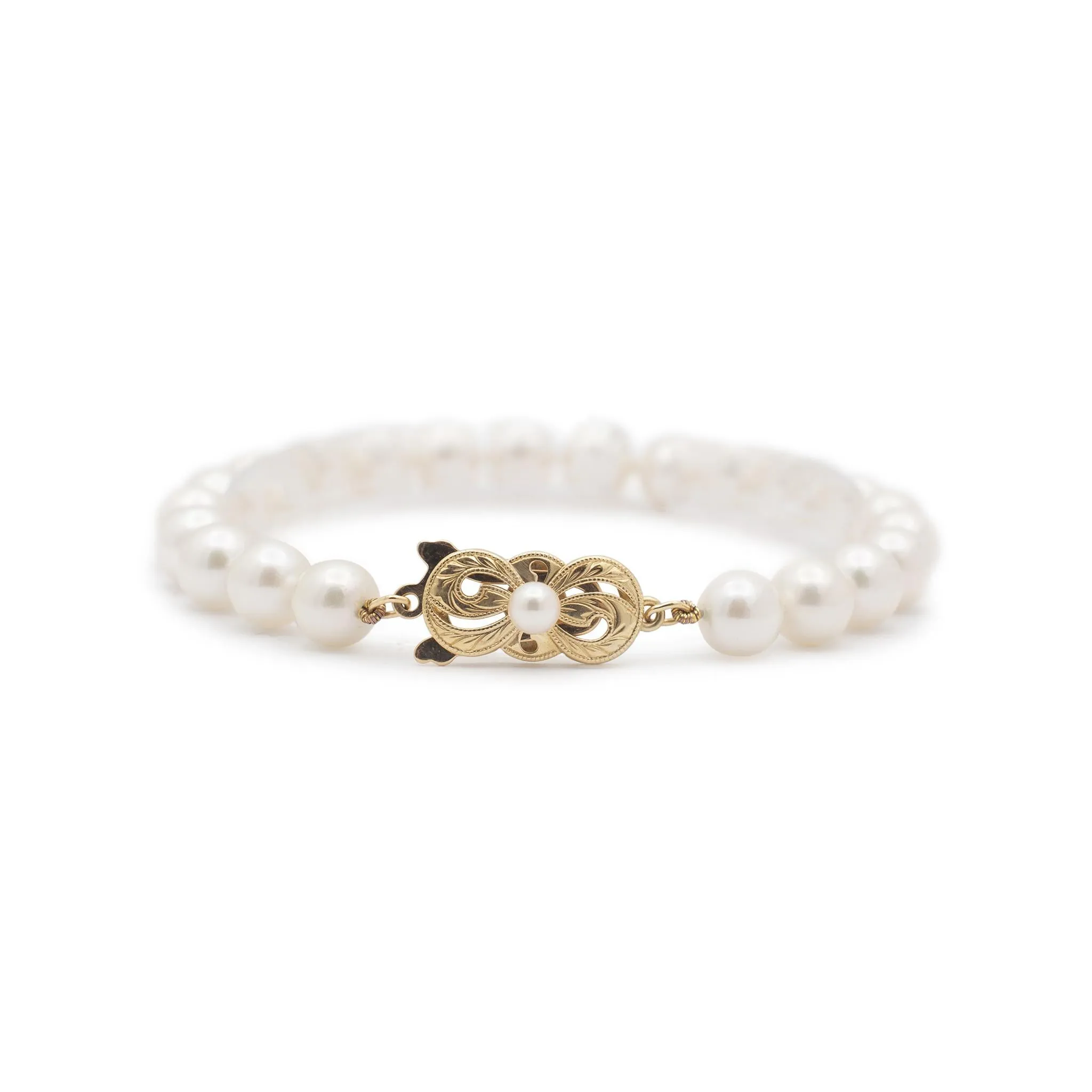 Mikimoto Akoya Pearl Strand Link Bracelet - 18K Yellow Gold Clasp