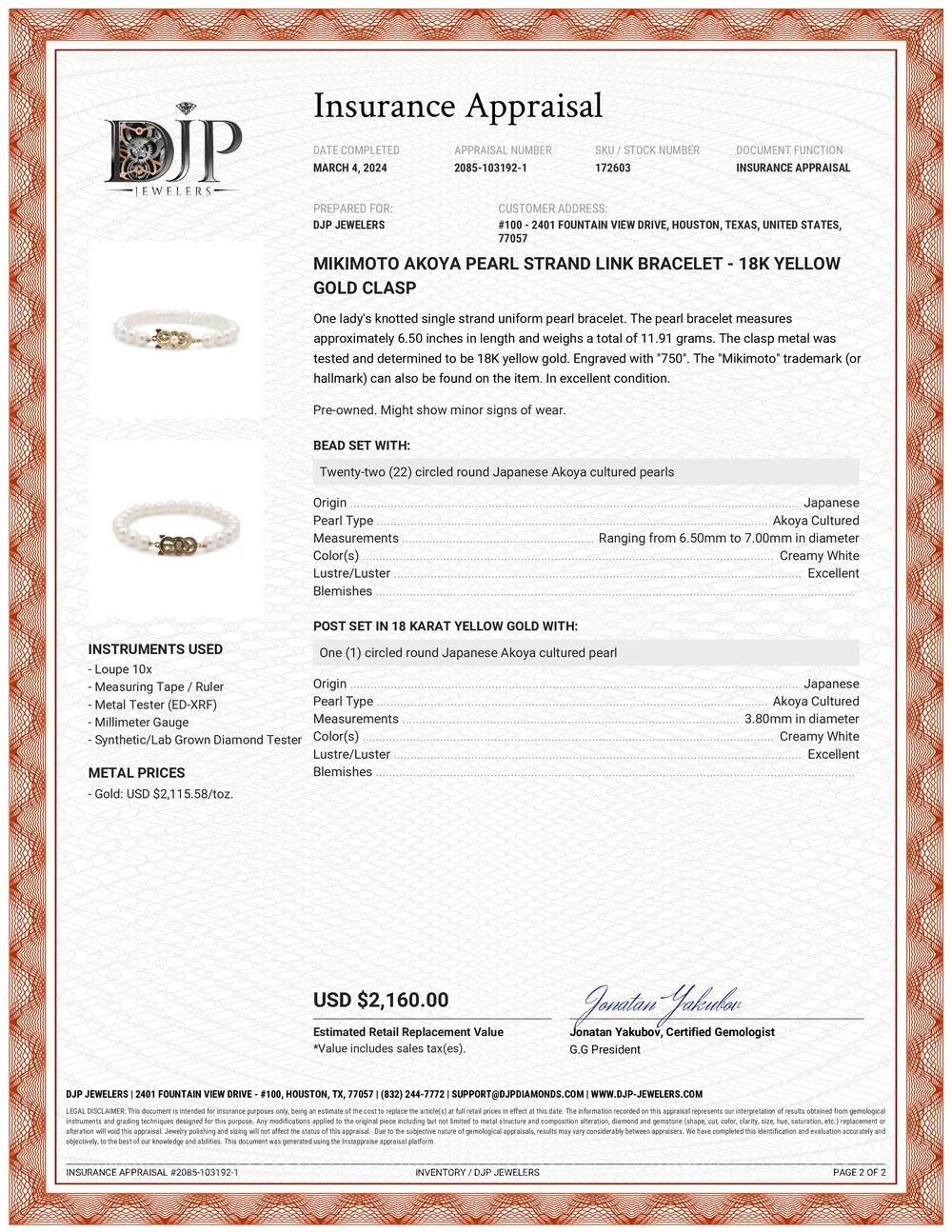 Mikimoto Akoya Pearl Strand Link Bracelet - 18K Yellow Gold Clasp