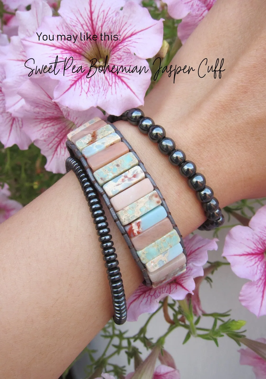 Natural Impression Jasper Cuff Leather Wrap Bracelet