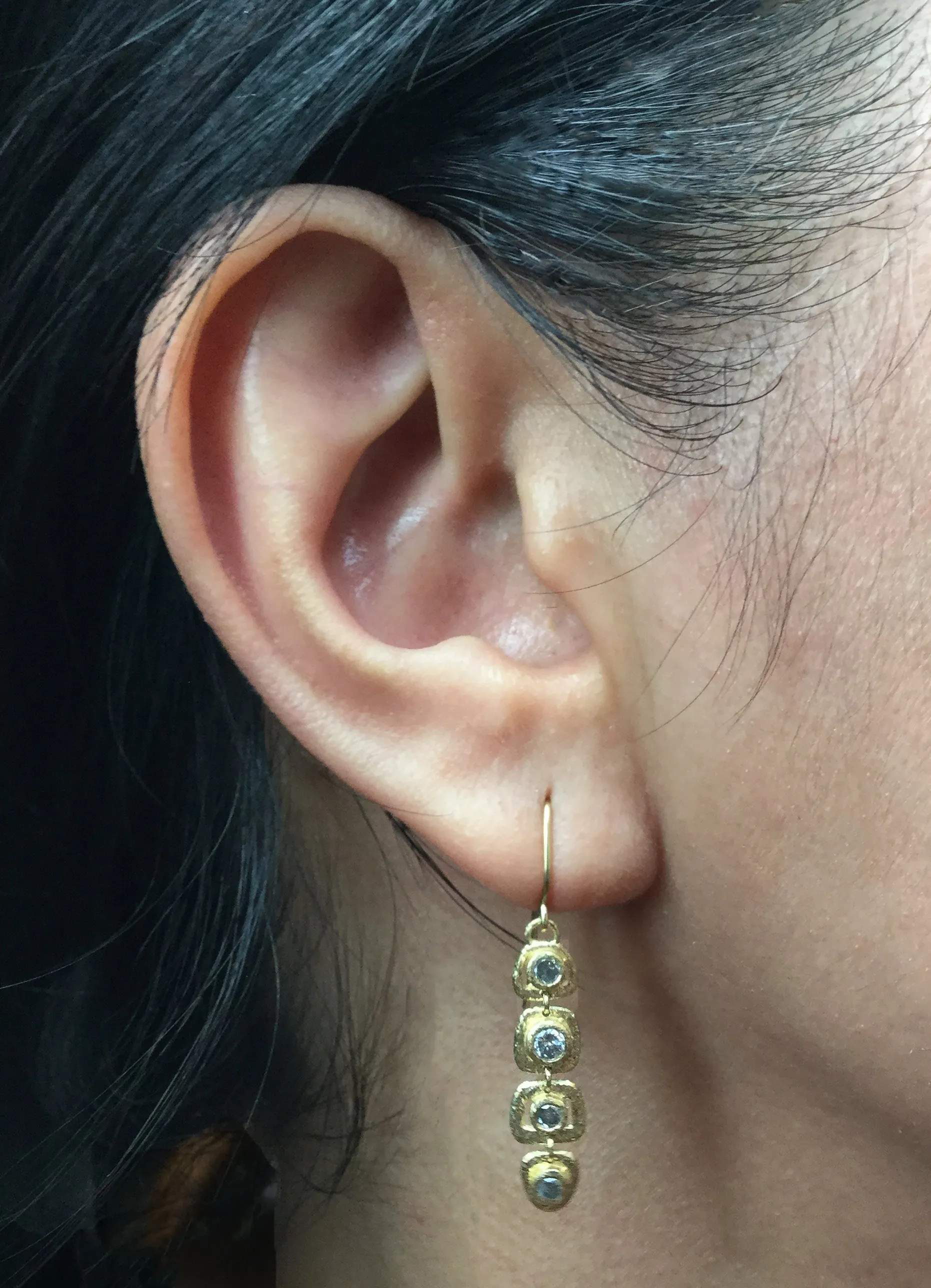 Open Pebble Organic Shape Earrings with salt & pepper diamonds