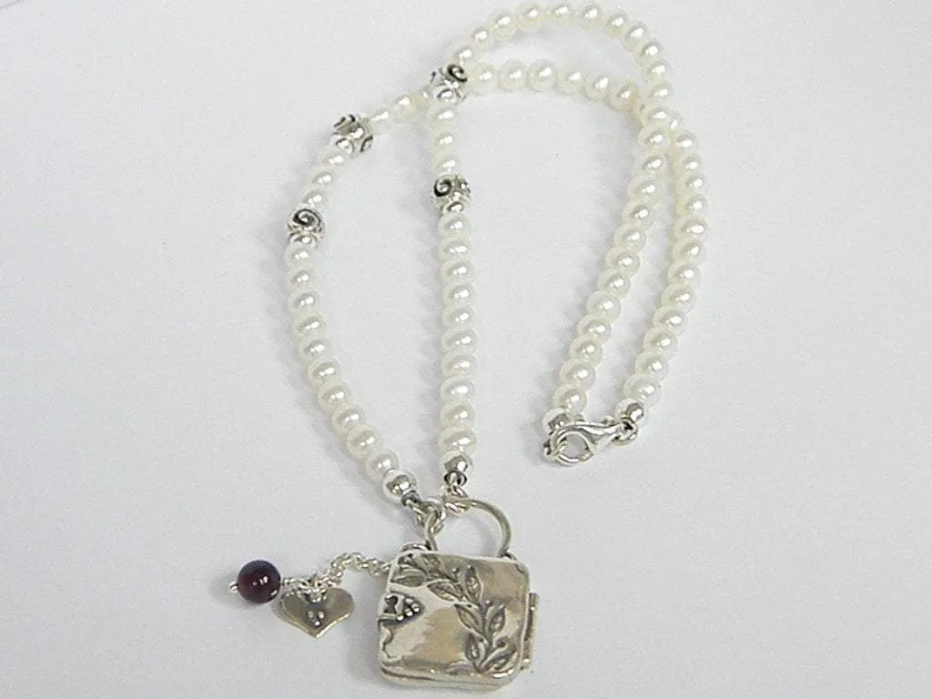 Pearls on sterling silver Heart necklace