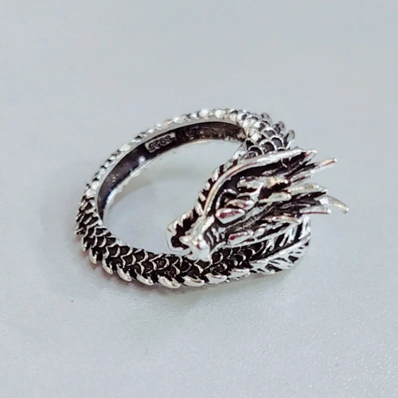 Petite Sterling Silver Vintage Gothic Ancient Dragon Ring