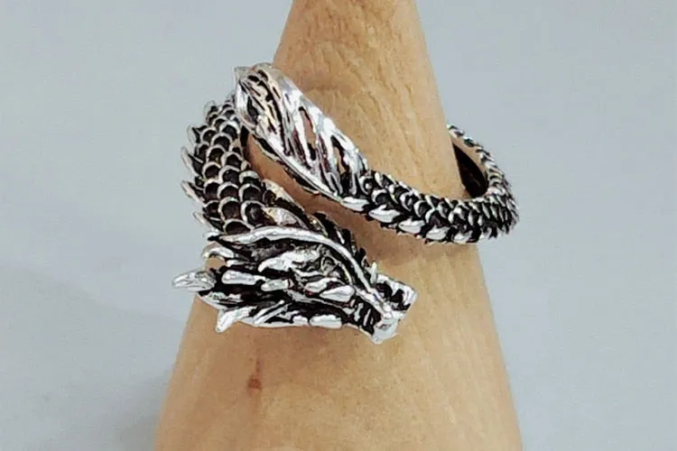 Petite Sterling Silver Vintage Gothic Ancient Dragon Ring