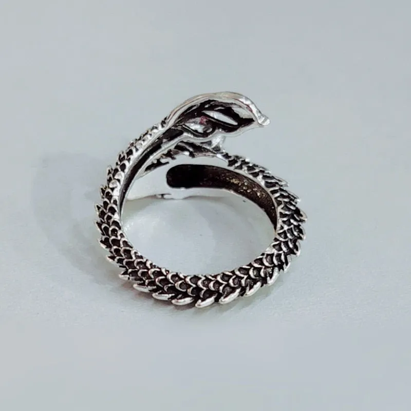 Petite Sterling Silver Vintage Gothic Ancient Dragon Ring