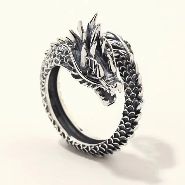 Petite Sterling Silver Vintage Gothic Ancient Dragon Ring