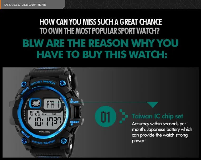 Shock Resistant LED Waterproof Wristwatch