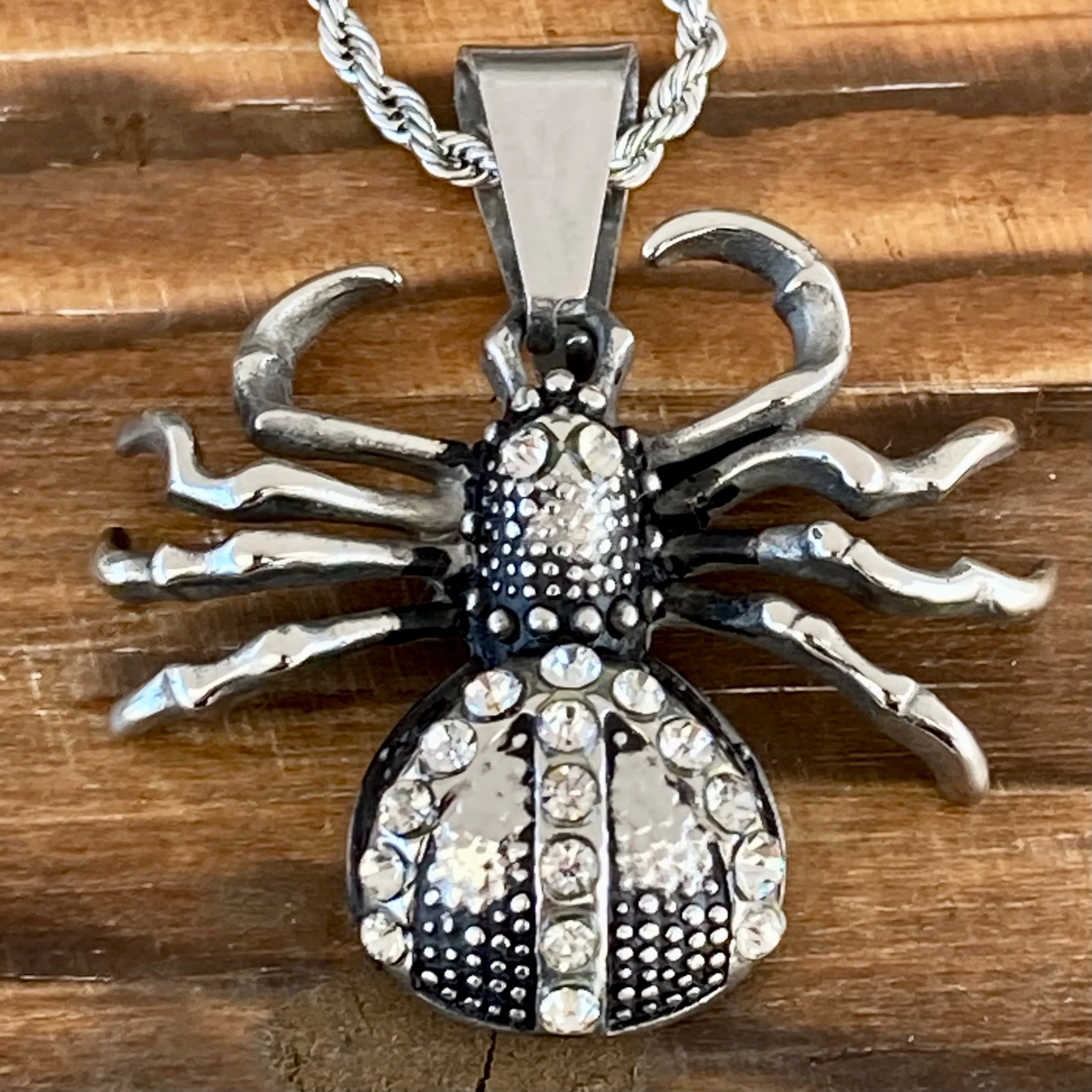 Spider - Bling - Pendant - Rope Necklace or Omega - PEN720