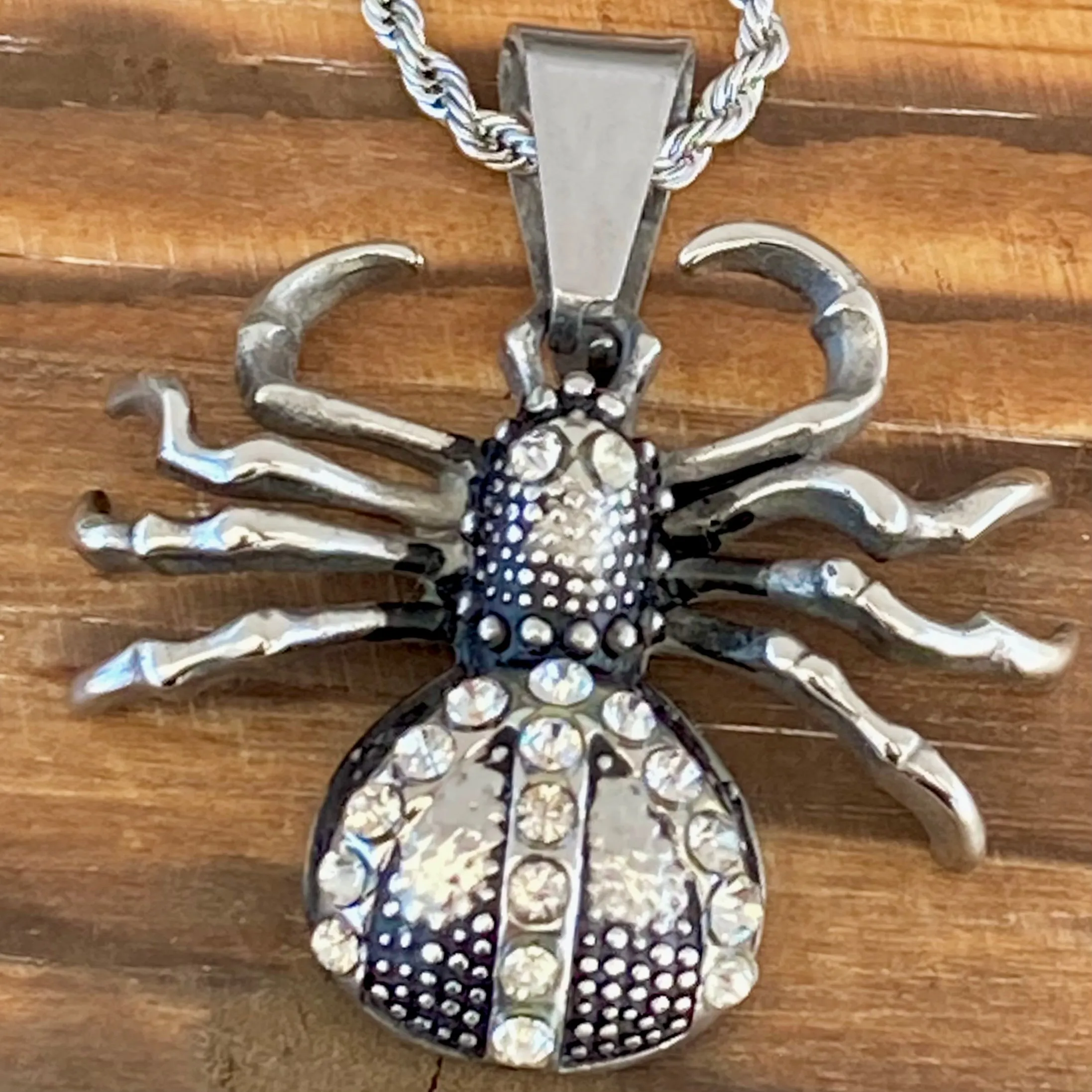 Spider - Bling - Pendant - Rope Necklace or Omega - PEN720