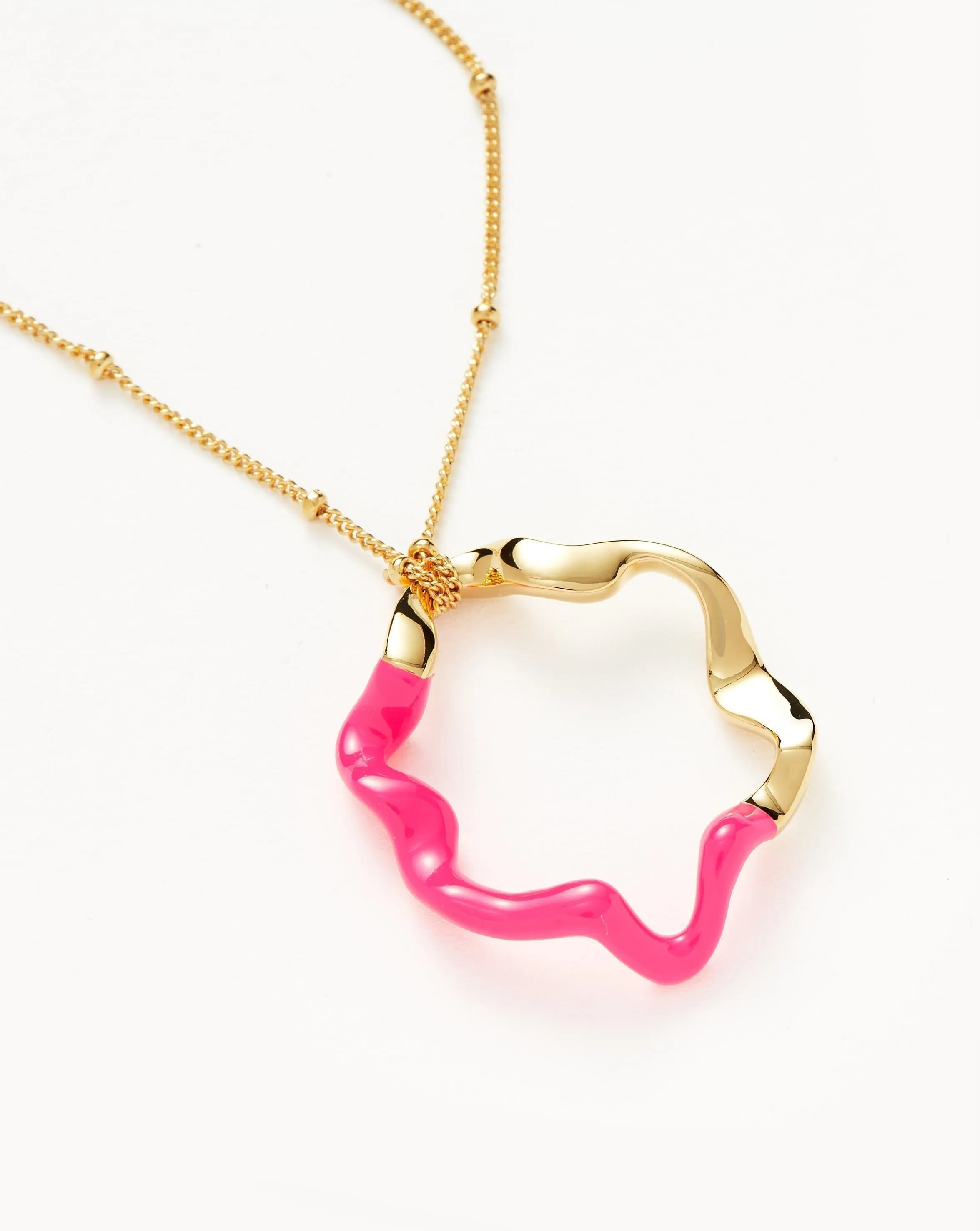 Squiggle Two Tone Enamel Pendant Necklace | 18ct Gold Plated Vermeil/Hot Pink