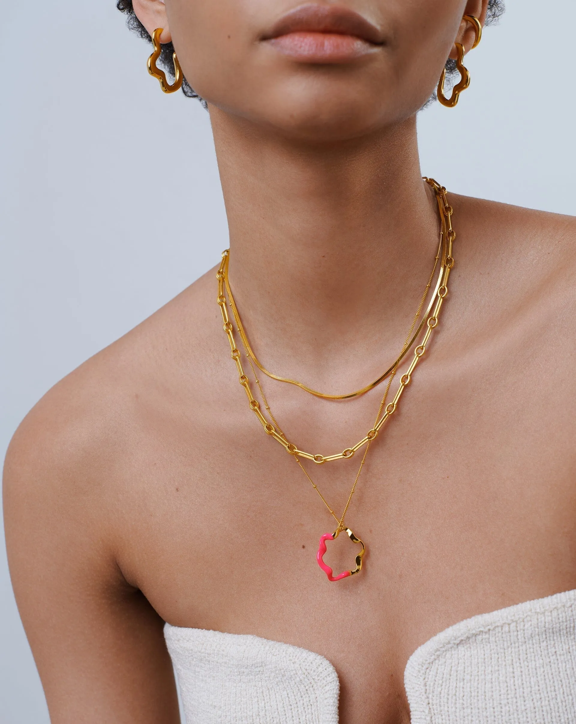 Squiggle Two Tone Enamel Pendant Necklace | 18ct Gold Plated Vermeil/Hot Pink