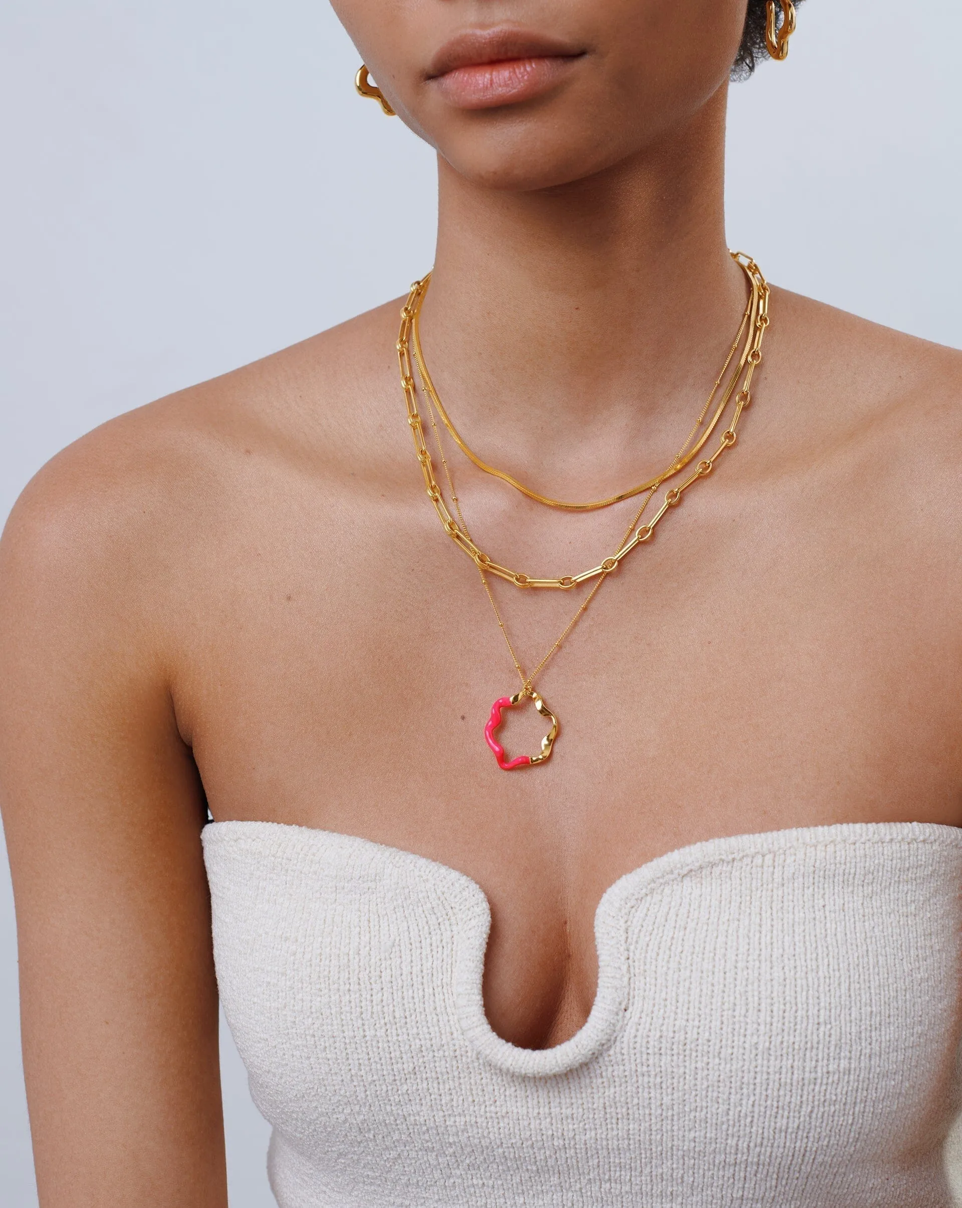 Squiggle Two Tone Enamel Pendant Necklace | 18ct Gold Plated Vermeil/Hot Pink
